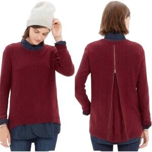 Madewell Women Back Zip Burgundy Long Sleeve Crew Neck Sweater Size Small